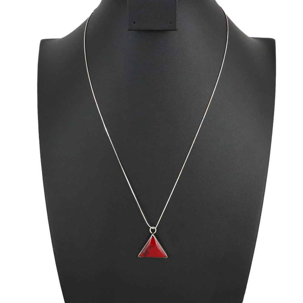 Vintage Sterling Silver 925 Red Jasper Triangle Pendant Necklace 19.5"